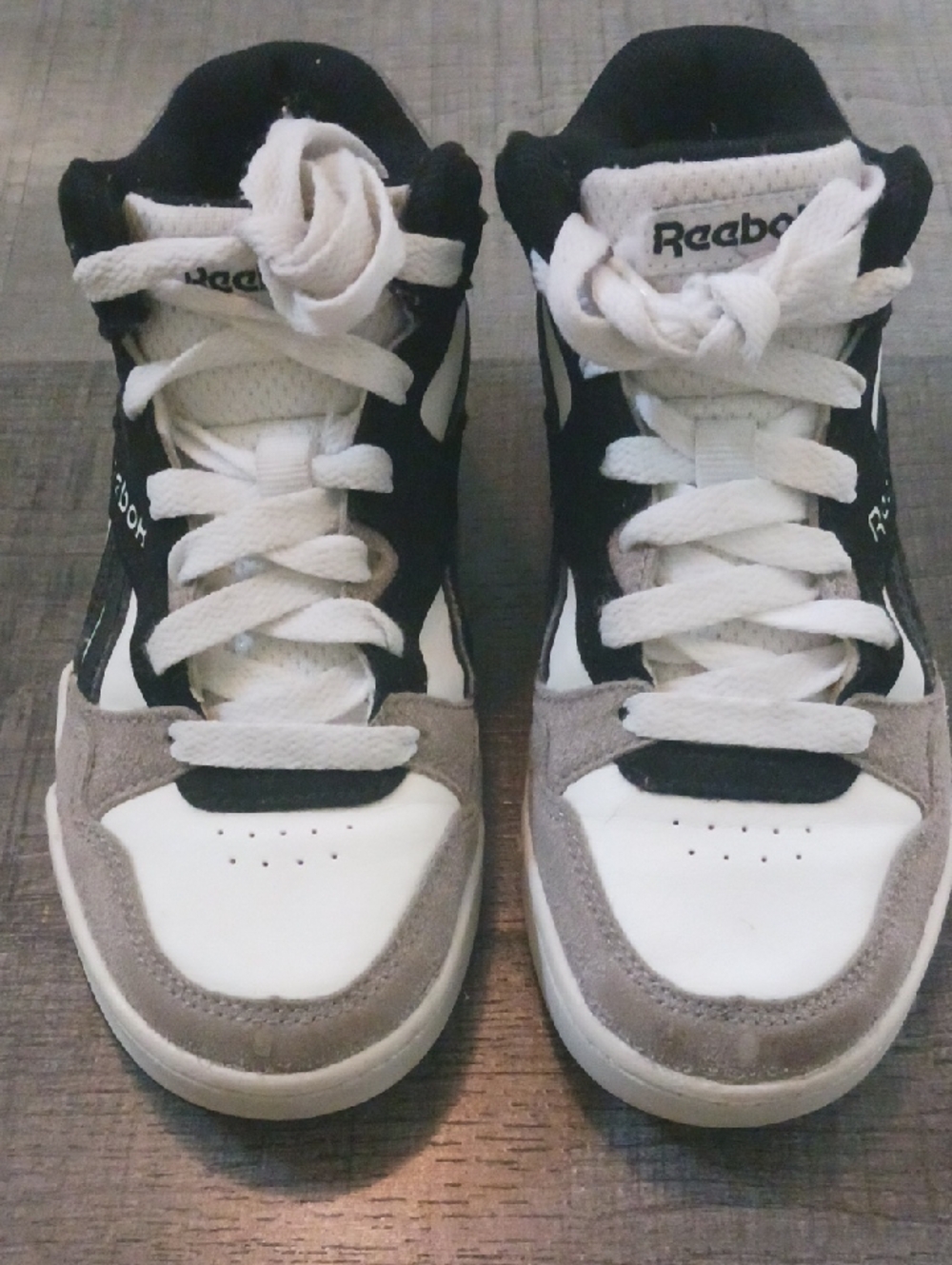 Reebok Kids High-Top Sneakers in White, Black & Gray